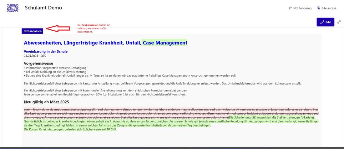 Änderungsvergleich: Ergänzungen grün, gestrichener Text rot markiert