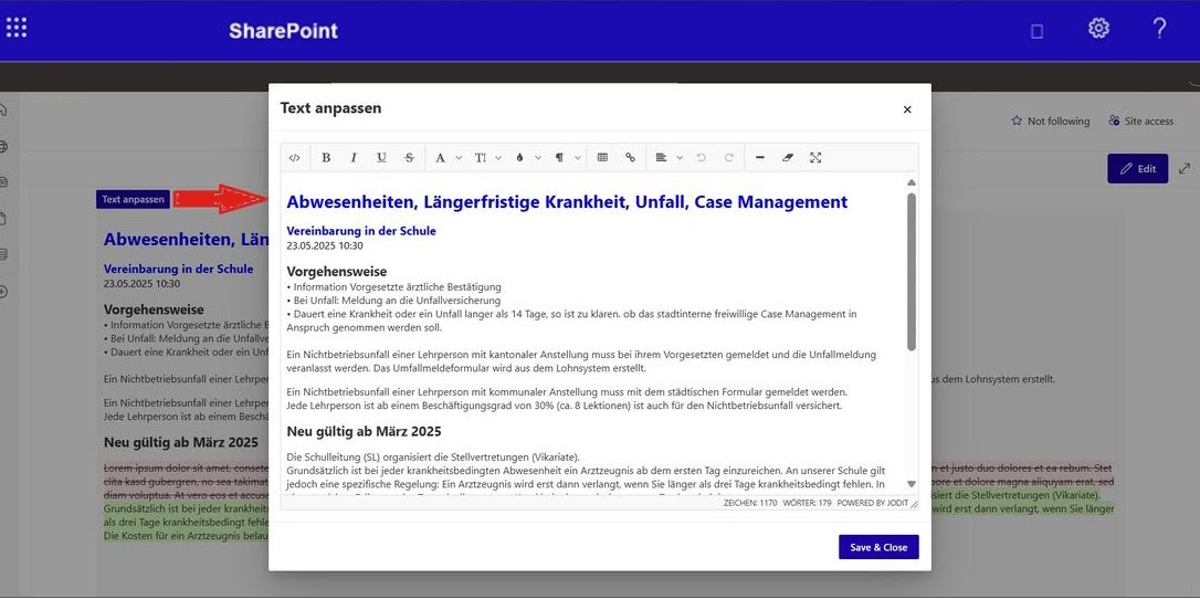 Bearbeitungsmodus mit Rich-Text-Editor direkt im Browser
